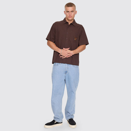 THRILLS Seen & Heard Cropped Short Sleeve Work Shirt - Postal Brown