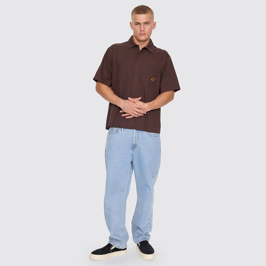 THRILLS Seen & Heard Cropped Short Sleeve Work Shirt - Postal Brown