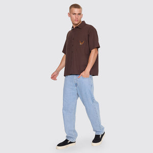 THRILLS Seen & Heard Cropped Short Sleeve Work Shirt - Postal Brown