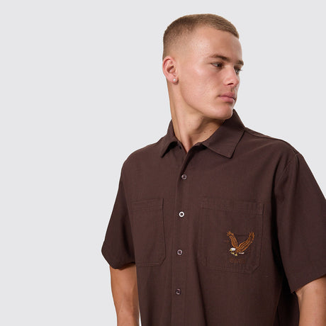 THRILLS Seen & Heard Cropped Short Sleeve Work Shirt - Postal Brown