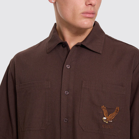 THRILLS Seen & Heard Cropped Short Sleeve Work Shirt - Postal Brown