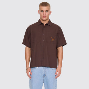 THRILLS Seen & Heard Cropped Short Sleeve Work Shirt - Postal Brown