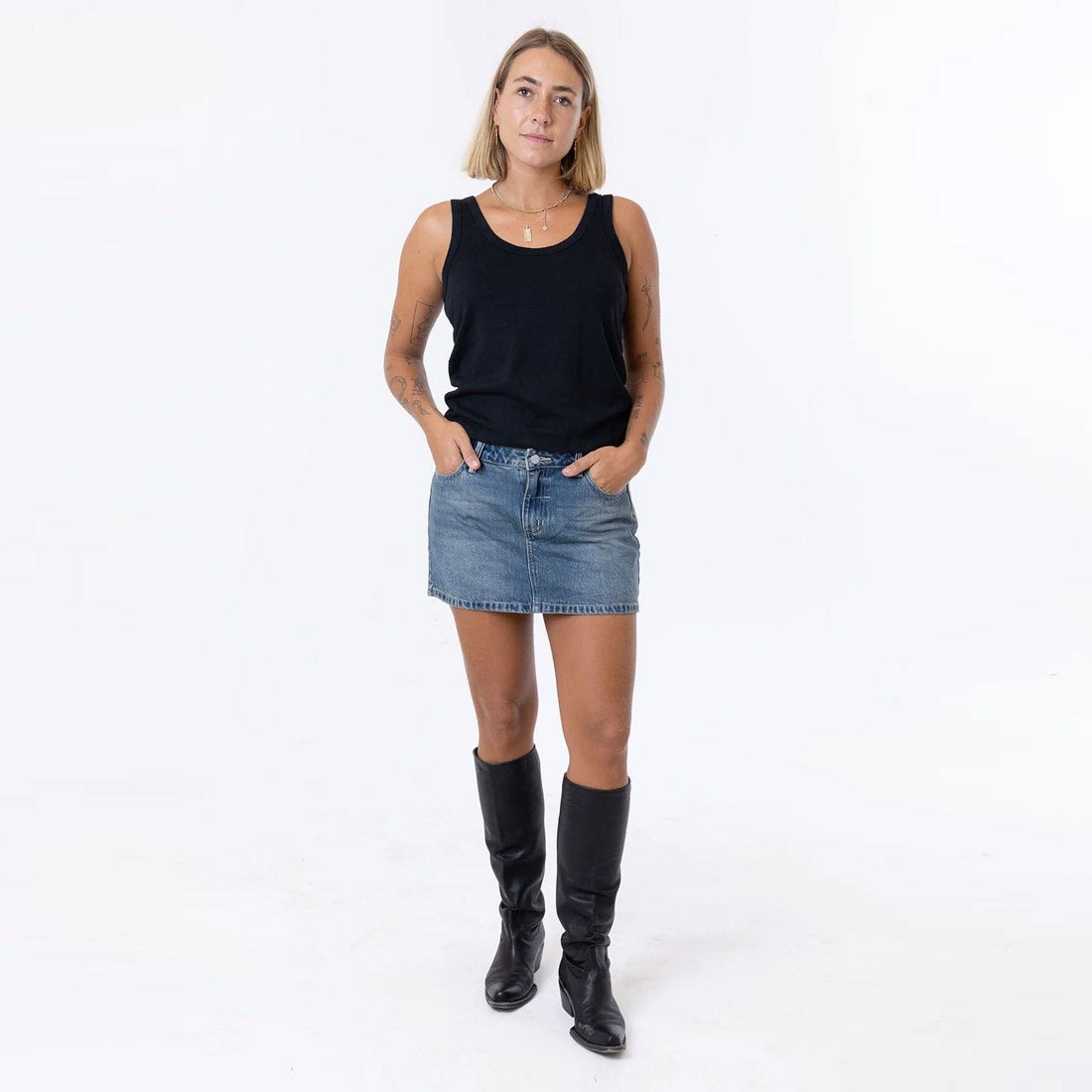 THRILLS Sophie Mid Rise Mini Skirt - Deep Vintage Blue