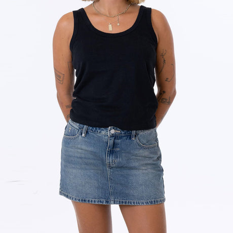 THRILLS Sophie Mid Rise Mini Skirt - Deep Vintage Blue