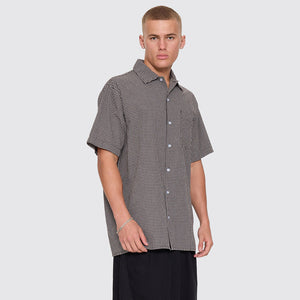 THRILLS Split Decision Short Sleeve Check Shirt - Black
