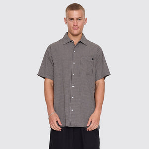 THRILLS Split Decision Short Sleeve Check Shirt - Black