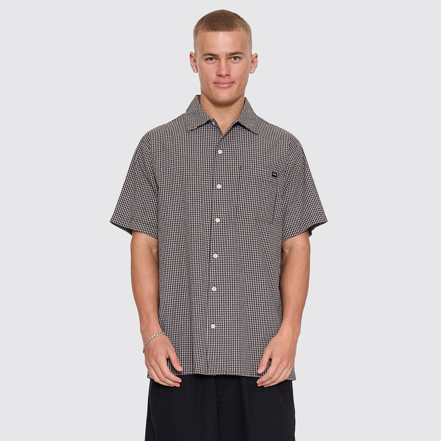 THRILLS Split Decision Short Sleeve Check Shirt - Black