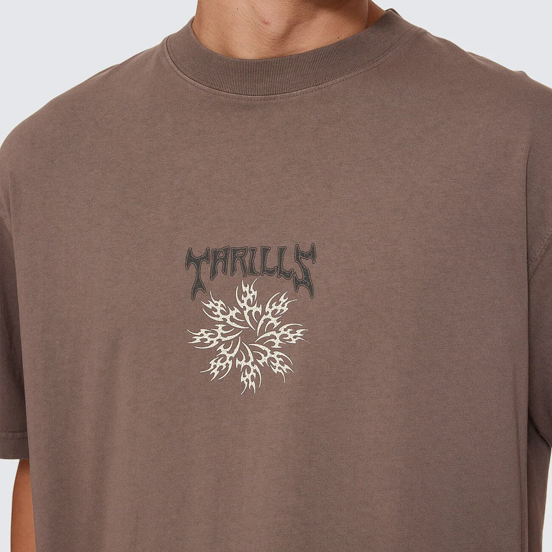THRILLS Stagger Oversize Box Crop Tee - Clay Smoke