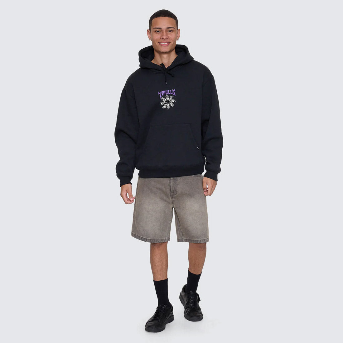THRILLS Stagger Slouch Pull On Cropped Hood - Washed Black