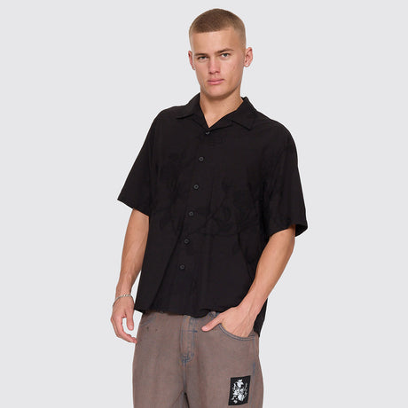 THRILLS Time Will Tell Cropped Bowling Shirt - Black