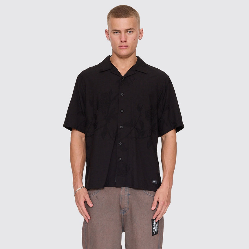 THRILLS Time Will Tell Cropped Bowling Shirt - Black