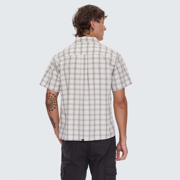 THRILLS Touch The Sky Check Short Sleeve Cropped Shirt - Heritage White