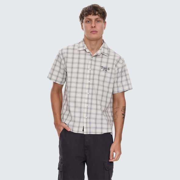 THRILLS Touch The Sky Check Short Sleeve Cropped Shirt - Heritage White