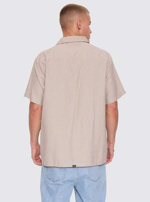THRILLS Union Short Sleeve Stripe Work Shirt - Postal Brown