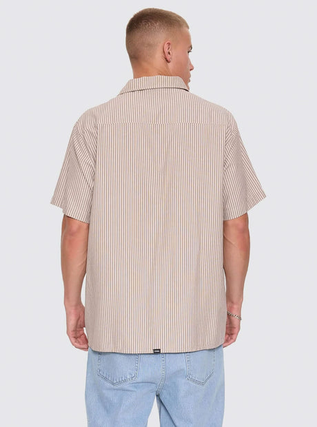 THRILLS Union Short Sleeve Stripe Work Shirt - Postal Brown
