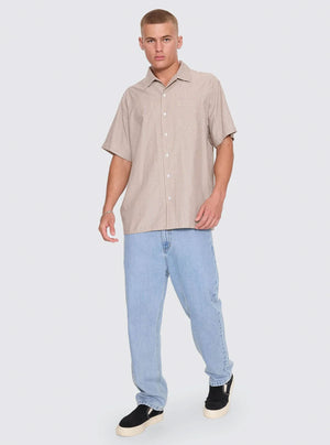 THRILLS Union Short Sleeve Stripe Work Shirt - Postal Brown