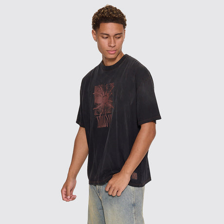 THRILLS Web Of Chaos Oversize Box Crop Tee - Dark Faded Splatter Black