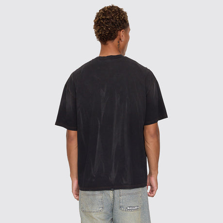 THRILLS Web Of Chaos Oversize Box Crop Tee - Dark Faded Splatter Black
