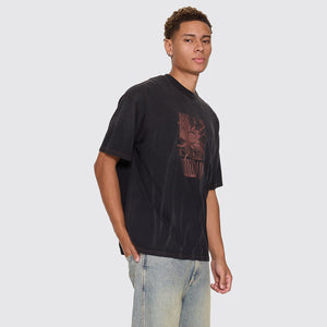 THRILLS Web Of Chaos Oversize Box Crop Tee - Dark Faded Splatter Black
