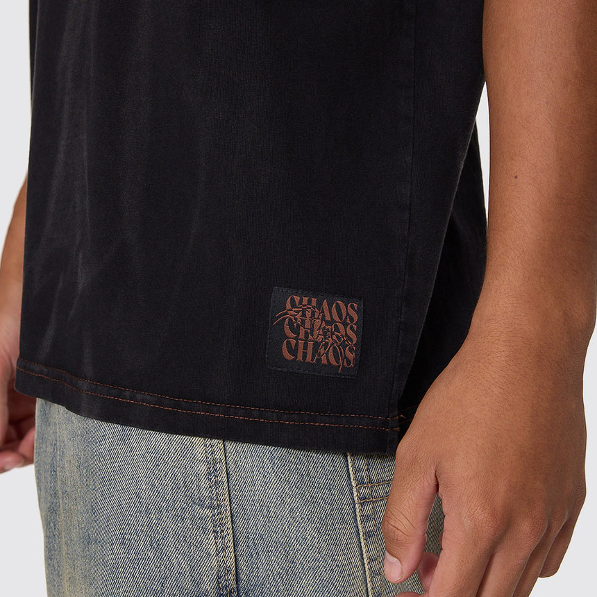 THRILLS Web Of Chaos Oversize Box Crop Tee - Dark Faded Splatter Black