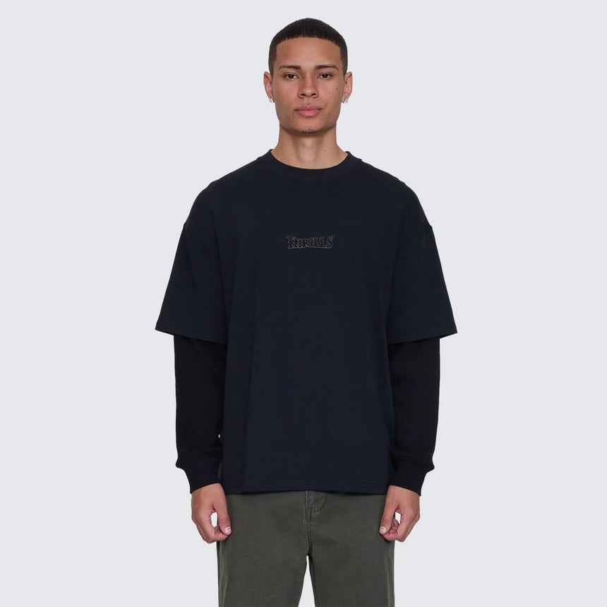 THRILLS Web Of Deceit Layer Box Fit Oversize Long Sleeve Tee - Faded Black