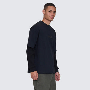 THRILLS Web Of Deceit Layer Box Fit Oversize Long Sleeve Tee - Faded Black