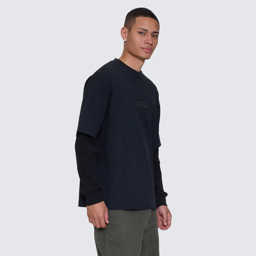 THRILLS Web Of Deceit Layer Box Fit Oversize Long Sleeve Tee - Faded Black