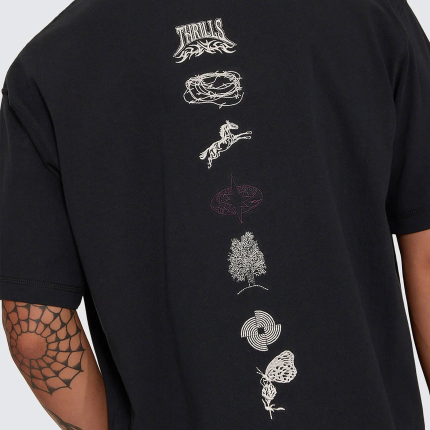 THRILLS What We Believe Embroidered Oversize Box Crop Tee - Washed Black