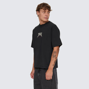 THRILLS What We Believe Embroidered Oversize Box Crop Tee - Washed Black