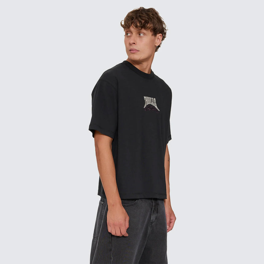 THRILLS What We Believe Embroidered Oversize Box Crop Tee - Washed Black