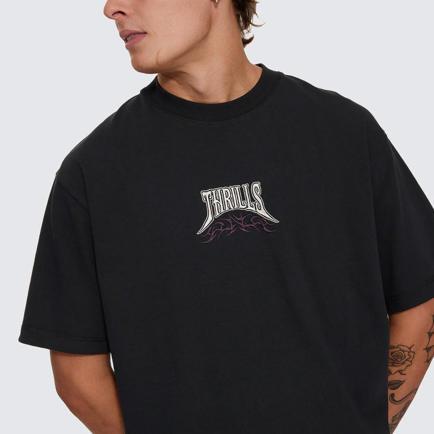 THRILLS What We Believe Embroidered Oversize Box Crop Tee - Washed Black