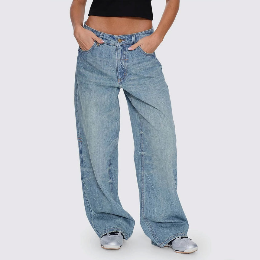 THRILLS Women's Billie Low Rise Baggy Jean - Dirty Crinkle Blue