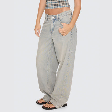 THRILLS Women's High Noon Billie Low Rise Baggy Jean - Light Granite Blue
