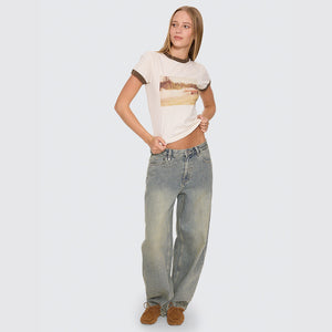 THRILLS Women's Last Stop Ringer Boy Tee - Heritage White