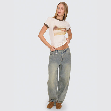 THRILLS Women's Last Stop Ringer Boy Tee - Heritage White