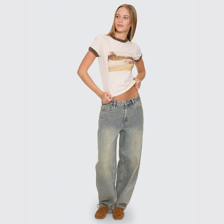 THRILLS Women's Last Stop Ringer Boy Tee - Heritage White