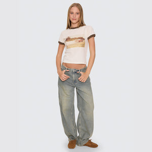 THRILLS Women's Last Stop Ringer Boy Tee - Heritage White