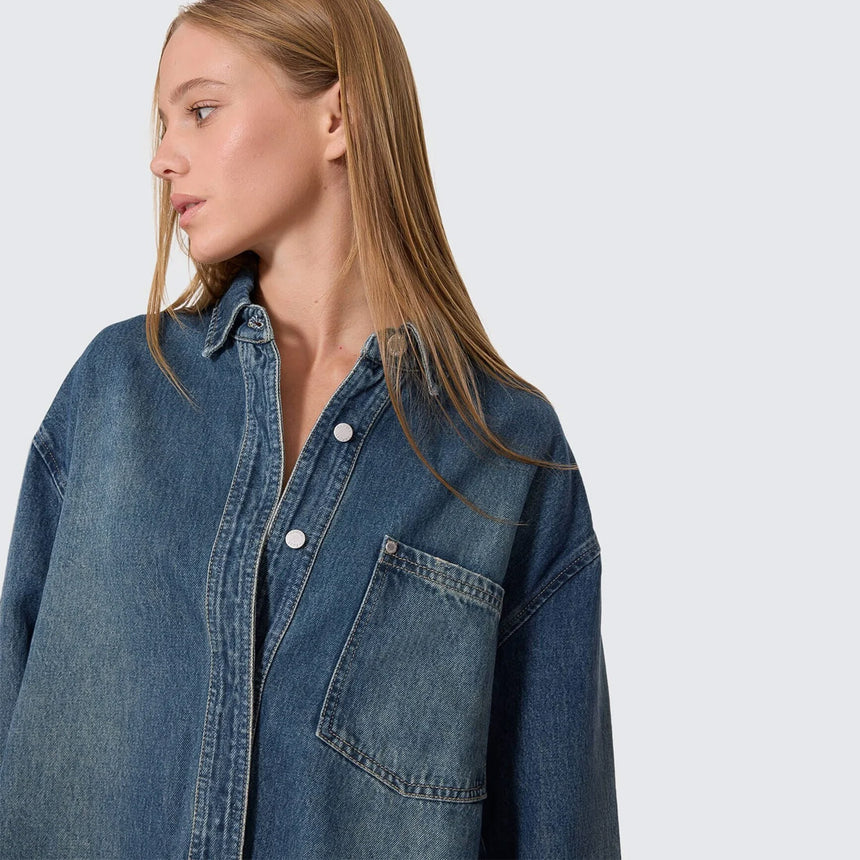 THRILLS Women's Melina Oversized Denim Shirt - Teal Blue