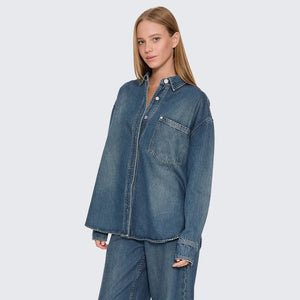 THRILLS Women's Melina Oversized Denim Shirt - Teal Blue