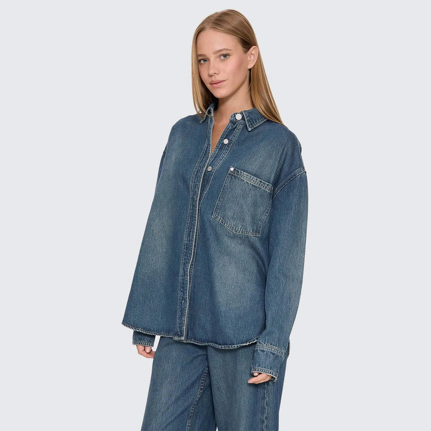 THRILLS Women's Melina Oversized Denim Shirt - Teal Blue