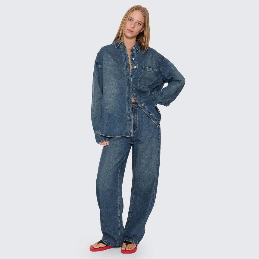 THRILLS Women's Melina Oversized Denim Shirt - Teal Blue