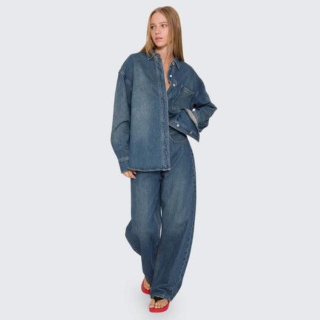THRILLS Women's Melina Oversized Denim Shirt - Teal Blue