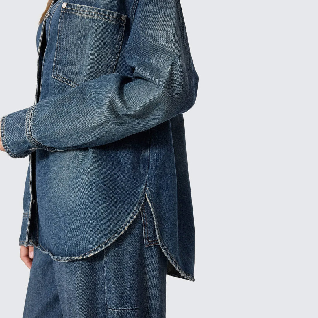 THRILLS Women's Melina Oversized Denim Shirt - Teal Blue