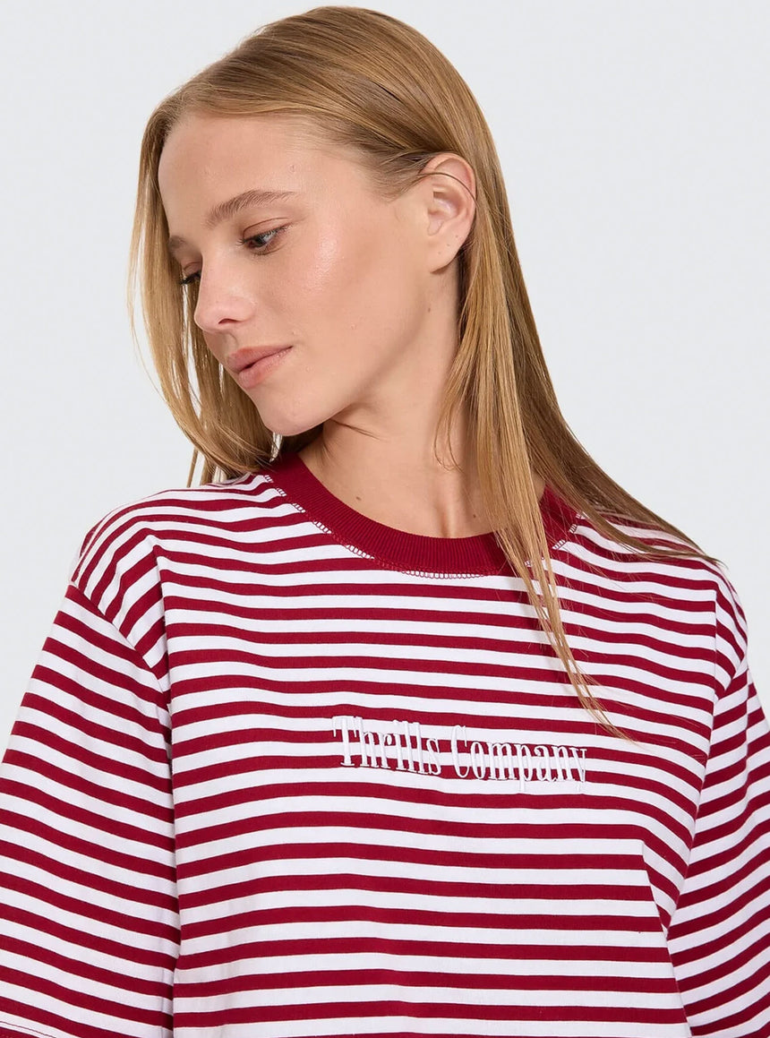 THRILLS Women's Primitive Stripe Square Tee - Sour Cherry Stripe