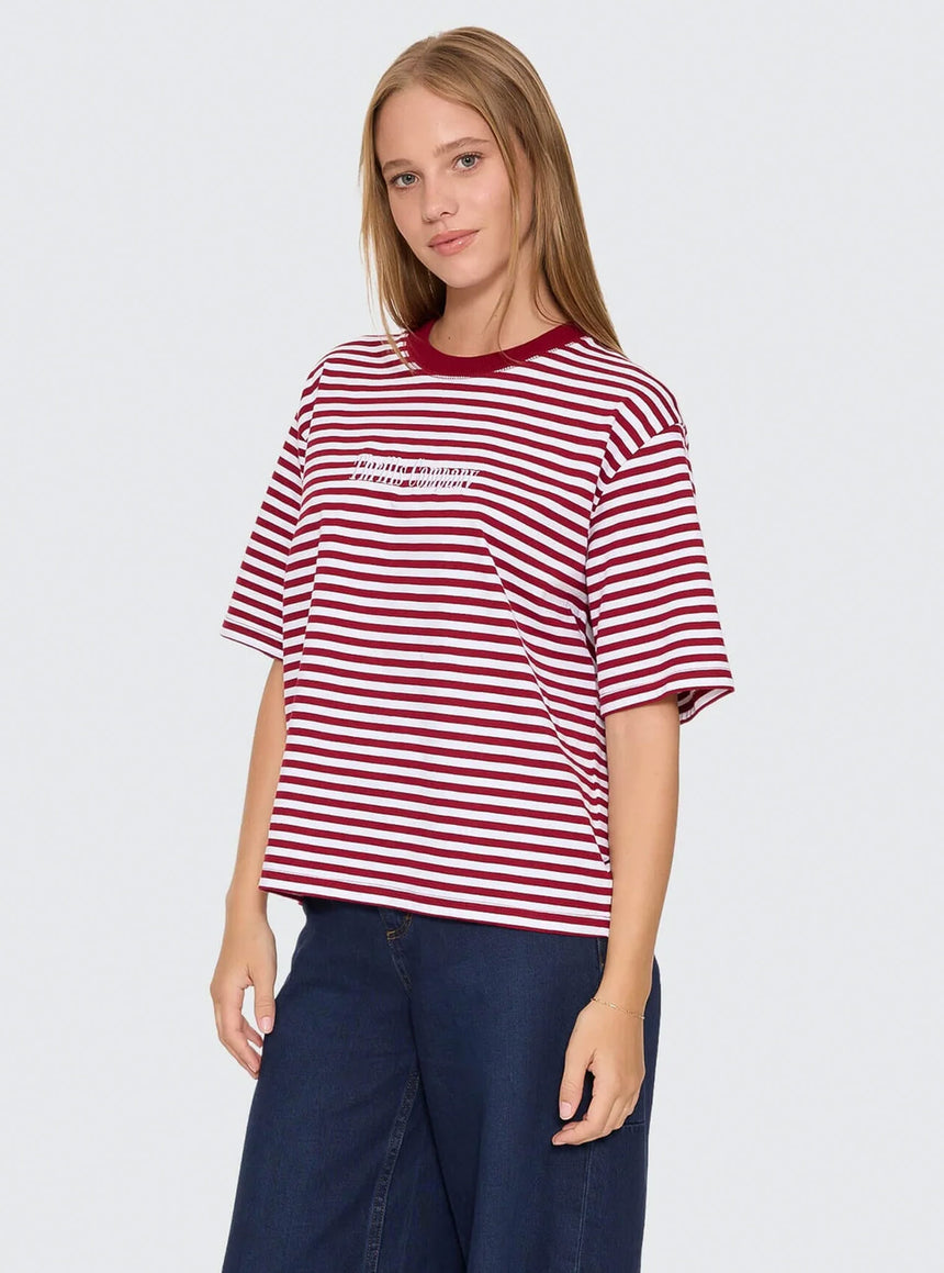 THRILLS Women's Primitive Stripe Square Tee - Sour Cherry Stripe