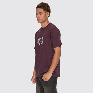 THRILLS Wreath Of Desire Embroidered Merch Tee - Aubergine