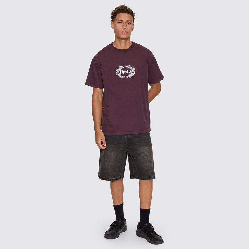 THRILLS Wreath Of Desire Embroidered Merch Tee - Aubergine