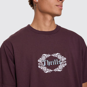 THRILLS Wreath Of Desire Embroidered Merch Tee - Aubergine