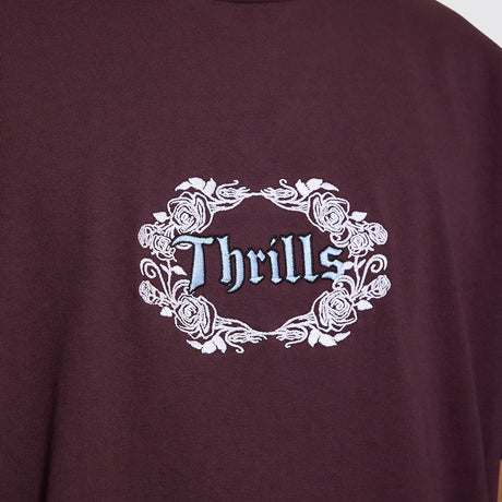 THRILLS Wreath Of Desire Embroidered Merch Tee - Aubergine