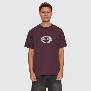 THRILLS Wreath Of Desire Embroidered Merch Tee - Aubergine